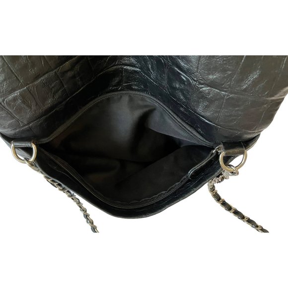 Nicole Miller Black Embossed PVC Leather Croc Zip Crossbody Bag Shoulder Purse - Picture 14 of 15